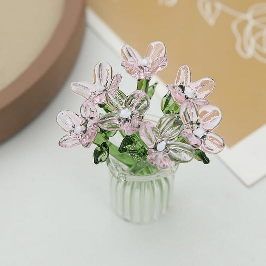 8PCS Cute Mini Glass Flowers and Vase Decoration Hand-Blown Glass Daisy Flower Bouquet Mini Vase Set for Home Party DIY Crafts Wedding Mother’s Day Birthday Gift (Pink) - color: Pink
