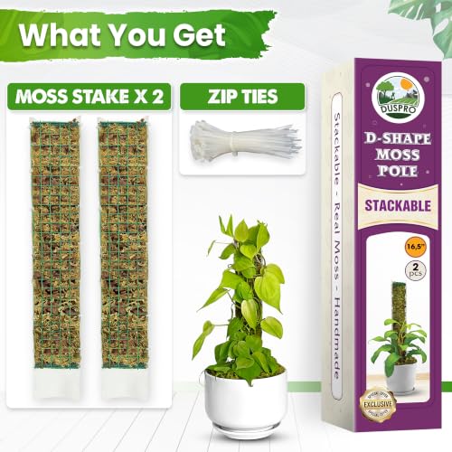2 Pack 16.5" D-Shaped Plastic Stackable Moss Poles | Extendable Up to 30", Pre-Made & Easy To Set Up, Moss Pole for Climbing Plants Monstera, Handmade Moss Stick for Indoor Plant - color: Plastic D shaped