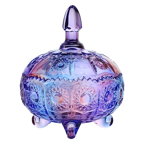 SOCOSY Embossed Sunflowers Colorful Glass Candy Jar Footed Storage Jar Sugar Bowl with Lid Storage Jar Decoration Jar Jewelry Box Home Decoration-7 oz - color: Purple Sunflower