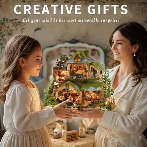 YSWOOD WORLD DIY Miniature House Kit for Adults, Mini House Kit with LED | DIY Miniature Kit, Dollhouse Kit, Model Kits, Home Decor, Wooden Crafts Gifts for Christmas Birthday, Forest Adventure