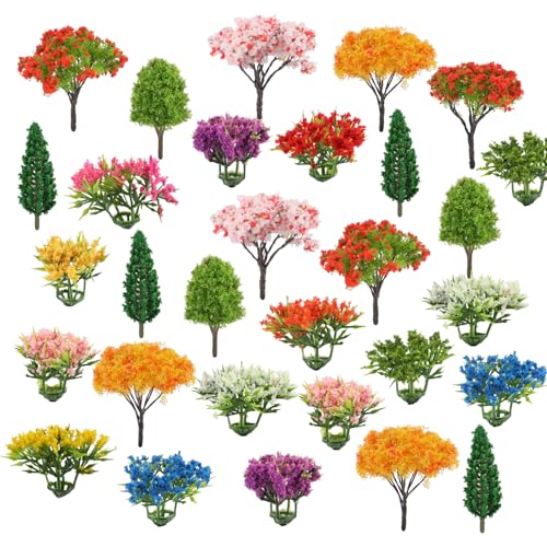 60pcs Model Trees 1.37-2.55" Mixed Diorama Model Tree Colourful Flower Trees Grass Architecture Mini Trees for Crafts Building Model Railway Scenery Landscape Supplies (Style 07) - color: Style 7