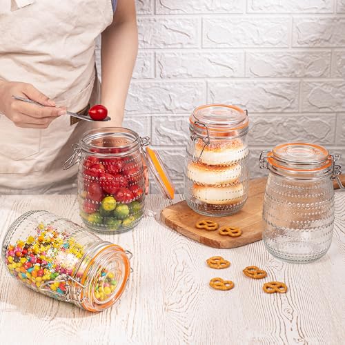 WACOI 32 Oz Glass Mason Jars with Airtight Lids 6 Pack, Wide Mouth Canning Jars with Clip Top Lids for Kitchen Storage Pickling Salad Jams Coffee Beans