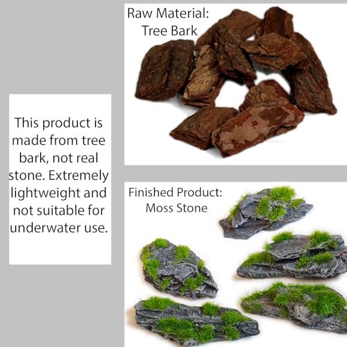 Miniature Moss Stones for Terrarium - Tree Bark Diorama Rocks for Miniature Terrain Display - Lightweight Reptile Habitat Decor - NOT for Aquarium Underwater Use - 24 Pcs Flocking-Covered (1-2 inch) - style: 24P Flocking Slate Rocks (Wooden)
