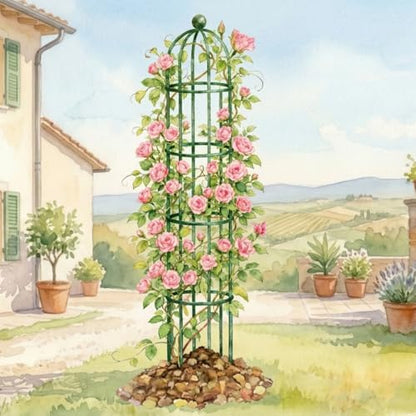 Vego Garden 6.4 ft Round Obelisk Garden Trellis, Metal Rustproof Plant Support Rose Trellis, Tower Potted Cages for Flowers Fruits Vegetable Vines Indoor & Outdoor - size: 6.4 Ft