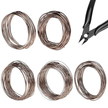 QWORK Anodized Aluminum Bonsai Training Wire with Cutter, 5 Sizes, Total 147 Feet (1.0mm, 1.5mm, 2.0mm, 2.5mm, 3.0mm), for Bonzai Trees Indoor