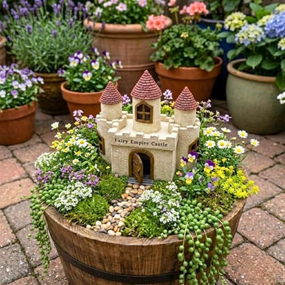 PRETMANNS Fairy Garden Castle House for Outside - Large, Door Opens | Hand-painted resin castle; door opens; water-resistant; large, stands 9 inches; sturdy outdoor and indoor decor