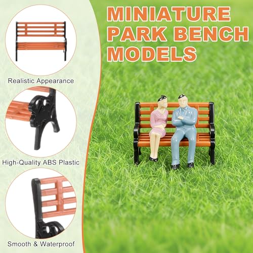 M METERXITY 10-Pack Miniature Park Bench Models, 1.1x0.6x0.7 Inch ABS Mini Village Garden Chair for Terrarium/DIY Micro Landscaping/Dollhouse, Train Platform Bench Figurines [Brown Black] - size: 1.1x0.6x0.7 Inch