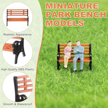 M METERXITY 10-Pack Miniature Park Bench Models, 1.1x0.6x0.7 Inch ABS Mini Village Garden Chair for Terrarium/DIY Micro Landscaping/Dollhouse, Train Platform Bench Figurines [Brown Black] - size: 1.1x0.6x0.7 Inch
