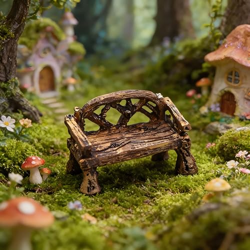 Miniature Resin Garden Bench, Fairy Village Dollhouse Accessory, Fairy Garden Furniture Ornaments