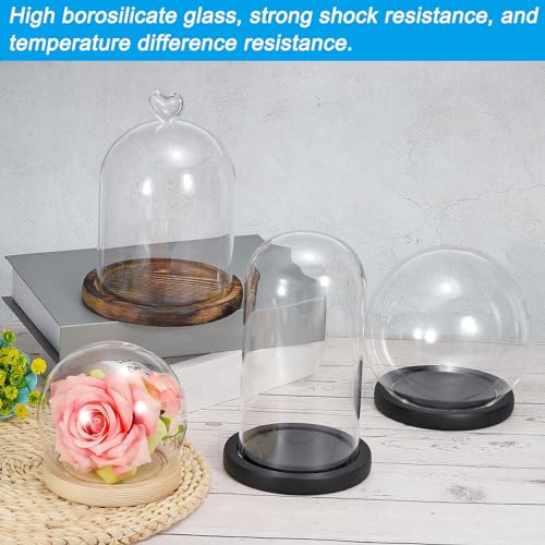 PATIKIL 6.1"x4.7" Clear Cloche Glass Dome, Glass Bell Jar Display Case Tabletop Centerpiece with Wood Base and LED Fairy Light for Wedding Home Decor - size: 6.1x4.7"