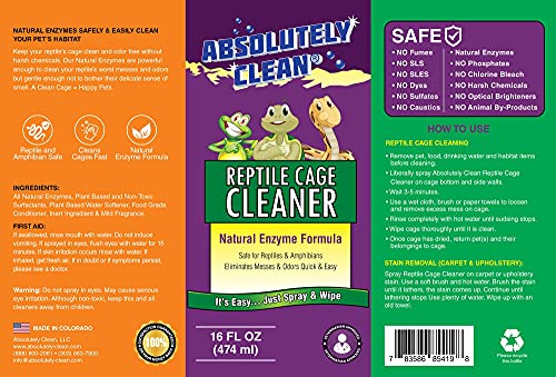 Absolutely Clean Amazing Reptile & Amphibian Terrarium Cleaner and Odor Eliminator - Just Spray/Wipe - Safely & Easily Removes Reptile & Amphibian Messes - USA Made - size: 16 Fl Oz (Pack of 1)