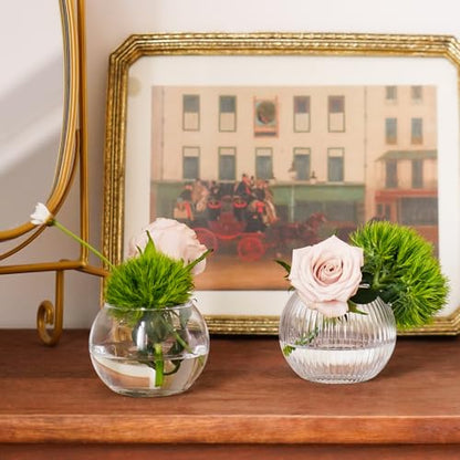 32 Pack Glass Bubble Vases, Small Clear Bud Vases for Table Centerpieces | Round Mini Globe Bubble Bowl, Candle Holders, Wedding Event & Home Decor (3 Textures 2 Sizes)