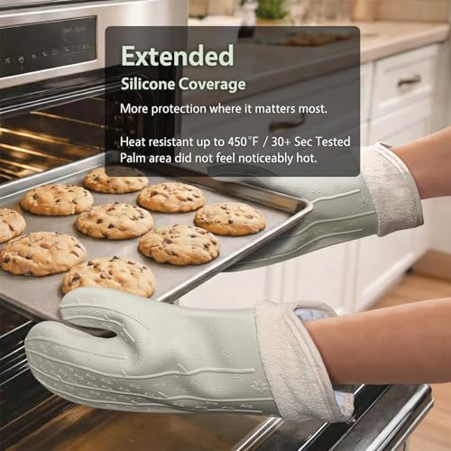 UMIRRO Cactus Silicone Oven Mitts Heat Resistant 2-Pack Set 13", Sage Green - color: Sage Green