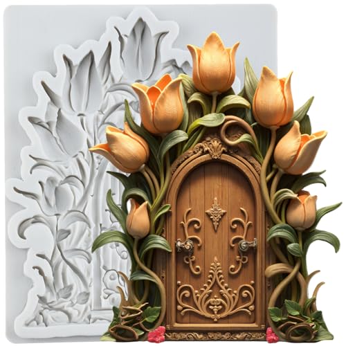 Lingzhi Enchanted Vintage Fairy Garden Door Silicone Molds Fairy Home Door Fondant Mold for Cake Decoration Cupcake Topper Chocolate Candy Sugar Gum Paste Polymer Clay - color: Style B
