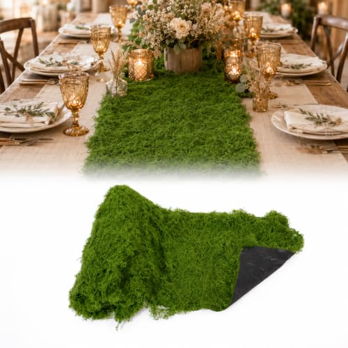 Fake Moss Mat 12 x 79 Inch, Artificial Moss Roll with Non-Woven Backing, Cuttable Faux Moss for Crafts, Wedding Decor, Fairy Garden, Wall Decor and Table Settings Dark Green