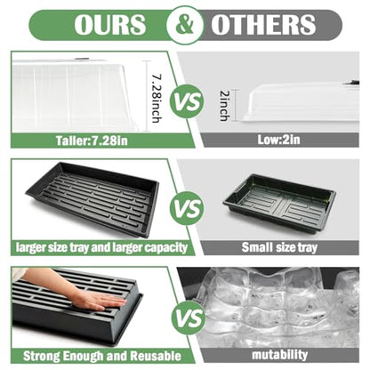 1020 Seed Starting Trays with Tall 7.3" Humidity Dome, No Hole, 5-Pack | Heavy Duty Plant Tray with High Lid for Taller Seedlings, Large Seed Growing Kit, Mini Greenhouse for Indoor Seed Germination - size: 5p 1020Trays+7.3''Domes