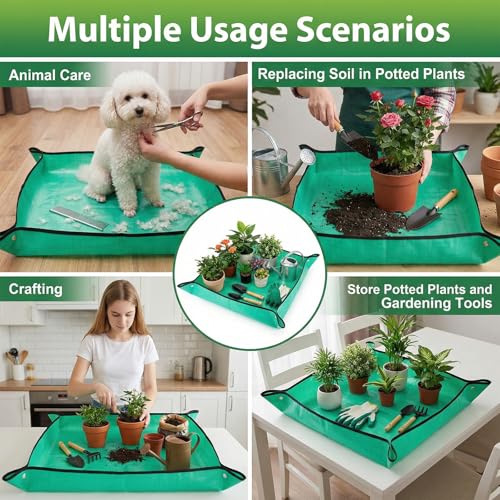 2 Pack Green Repotting Mat for Indoor, Potting Mat Plants Transplanting | 26" X 26" Foldable Potting Tray Waterproof Plant Pottings Mats Portable Gardening Tray for House Succulents Soil Mess Control