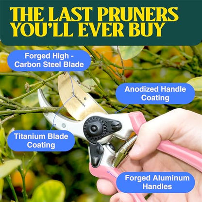 Haus & Garten ClassicPRO 8.5" Premium Titanium Bypass Garden Shears - Use as Pruners, Pruning Shears for Gardening, Hand Pruners, Handheld Garden Clippers, Scissors for Women - color: Pink Non Slip Soft Grips