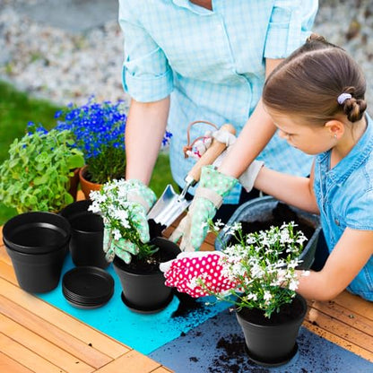 Mumufy 54 Pack 4 Inch Plant Pots Bulk Small Planter with Drainage Hole and Saucer Small Plastic Pots for Flowers Succulent Cactus and All House Indoor(Black) - color: Black