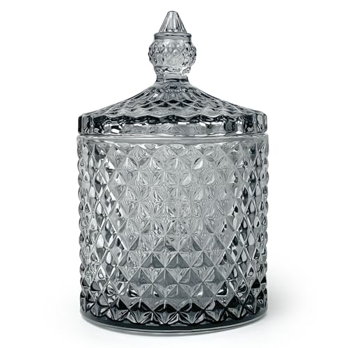 Colorful Glass Jar With Lid,Cute Candle Cup,Candy Dish,Candy Cookie Jars,Jewelry Box,Decorative Jar(Gray) - color: Pointed Cylinder-gray