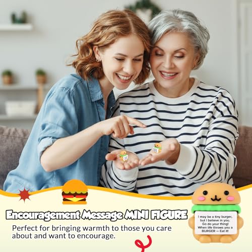 Gejoy 25 Pcs Mini Rubber Burger Toys Positive Mini Burgers Figures | Tiny Figurines to Hide, Burger Gifts with Motivational Quote, Birthday Encouragement Gifts for Coworker Desk Decor - style: Burger