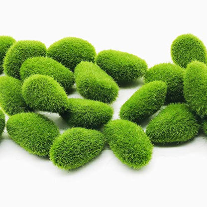 Woohome 24 PCS Artificial Moss Rocks Decorative and Artificial Succulent Plants Set, 20 PCS Fake Moss Decor and 4 PCS Green Fake Succulent for Floral Arrangements, Fairy Gardens and Crafting