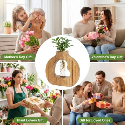 Plant Propagation Station with Glass Test Tube Vases, Wooden Stand Planter Terrariums for Hydroponic Plant Cuttings, Home Office Desktop Decor, Gift for Plant Lovers - size: 6.1"x5.9"
