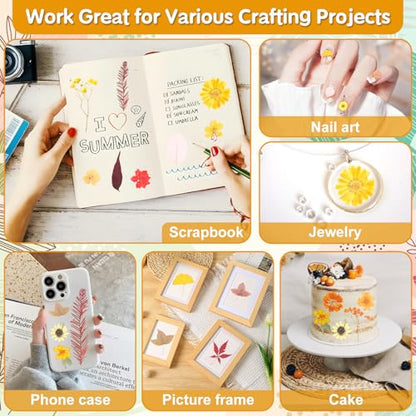 Real Dried Pressed Flowers for Crafts, 100+ PCS Fall Dried Flowers Leaves Nature Flowers Florals Set with Tweezer for Resin Jewelry Making Thanksgiving DIY Candle Scrapbooking Gift (Orange, Yellow) - size: 100 Pcs Pressed Dried Flowers with Tweezers