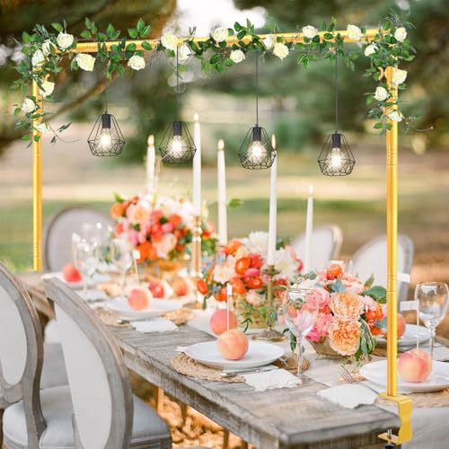 Antizz Over The Table Rod Stand with Clamps for Party Decoration Gold | 31"-110'' Length 31"-64" Height Adjustable Table Balloon Arch Stand with Storage Bag, Metal Decorating Rod Hanging - color: Gold