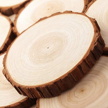 Fuyit Large Unfinished Wood Slices, Natural Wooden Discs with Barks | 8pcs 5.1-5.5 inch Rounds, Rustic Centerpiece Base, Wedding & Table decor, Painting & Lettering DIY Crafts - size: 5.1-5.5 Inches