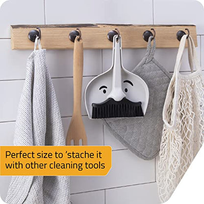 Peleg Design Dustache Small Dustpan and Brush Set, Mini Broom and Dustpan Set, Mustache Design, Small Broom and Dustpan Set, for Home & On-The-Go - color: Black