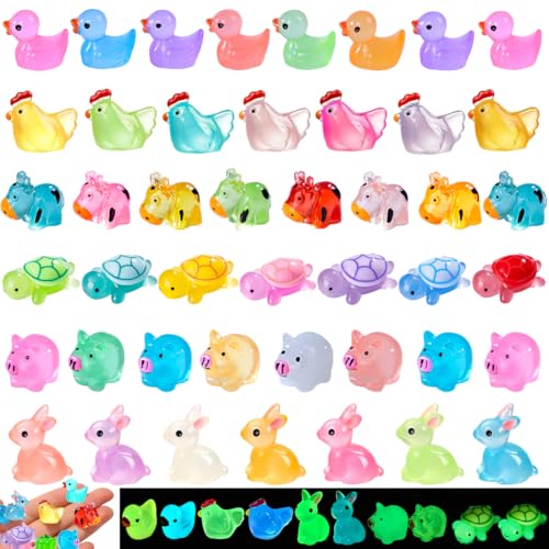 Mini Ducks Animals Farm Variety Pack 50 Little Resin Figures, Luminous - color: Duck-pink