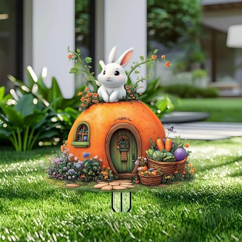 Bunny Garden Stakes Decor Yard Acrylic - 2D Spring Garden Acrylic Sign Decoration, Yard Art, Gift for Nature Lovers, for Indoor & Outdoor Flower Pots, Yard, Mini Gardens & Lawn (5.9”x5.9”) Y53