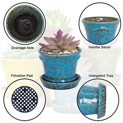 Succulent Pots, 4.2 Inch Small Flower Pots with Drainage | Ceramic Pots for Indoor Plants Cactus Bonsai Planters Set of 4 - color: Blue/Green/Red/Yellow