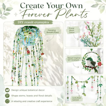 Xapryon Green Glass Beaded Plant Kit with Wire and Craft Guide | Green glass leaf and floral beads with flexible wire and faux moss for beaded plants, jewelry, ornaments and suncatchers