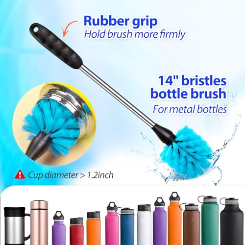 Holikme Bottle Brush Tube Cleaning Lab Set with Long Handle,Blue | Straw Cleaner Brush for Cup Cleaner for Washing Narrow Neck Beer Wine Decanter Pipes Lids Sinks Cap Covers - color: Azul