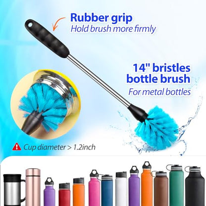 Holikme Bottle Brush Tube Cleaning Lab Set with Long Handle,Blue | Straw Cleaner Brush for Cup Cleaner for Washing Narrow Neck Beer Wine Decanter Pipes Lids Sinks Cap Covers - color: Azul
