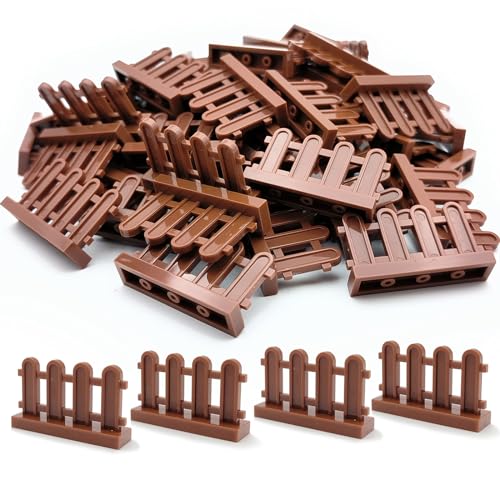 50pcs Fence Building Block Toy House Garden Farm Pieces Accessories Brown Picket Fence Compatible with Major Brand - color: Brown-1