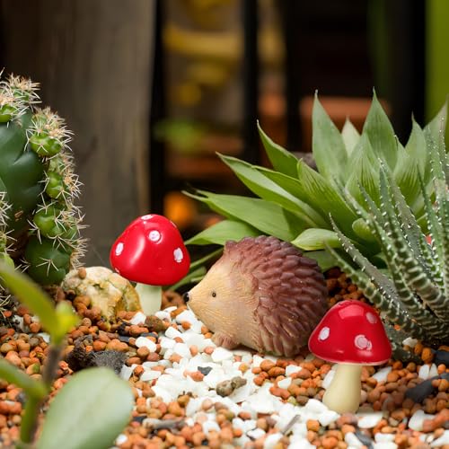 Toyvian Mini Resin Hedgehogs Figurines and Mushroom Decor Set 6-Piece Miniature Garden Accessories for Fairy Gardens Terrariums Plant Pots Tabletops and Craft Projects