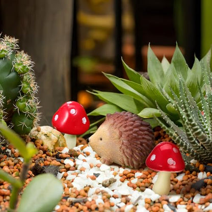 Toyvian Mini Resin Hedgehogs Figurines and Mushroom Decor Set 6-Piece Miniature Garden Accessories for Fairy Gardens Terrariums Plant Pots Tabletops and Craft Projects