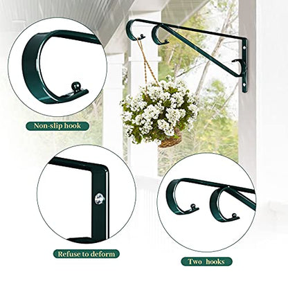 Plant Hangers Outdoor (2 Pack-15.4 Inch Blackish Green) Plant Hooks Heavy Duty Iron Plant Hanger Hook for Wall, Hanging Plant Bracket for Planters, Bird Feeders, Lanterns, Wind Chimes, Outdoor | Heavy Duty Iron Plant Hanger Hook for Wall, Hanging Plant Br
