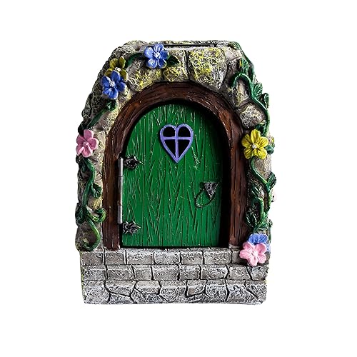 Marsrut A Solar Fairy Door Garden Miniatures with Steps & Opening Door: Resin, Waterproof & Glow Ornaments - Lighted House Accessories for Wall, Tree, Home Outdoor & Outside Decoration (12.5x7x15 cm)