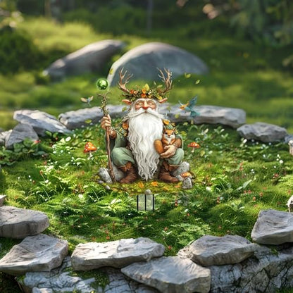 Gnome Garden Stakes Decor Yard Acrylic - 2D Spring Garden Acrylic Sign Decoration, Fantasy Yard Art, Gift for Nature Lovers, for Indoor & Outdoor Flower Pots, Yard, Mini Gardens & Lawn (5.9”x5.9”) Y6