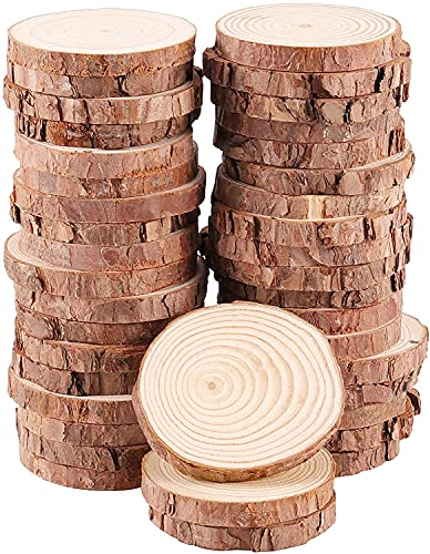 30 Pcs 3.6-4.1 Inches Unfinished Natural Wood Slices Circles with Bark for Coasters DIY Crafts Christmas Ornaments Rustic Wedding Decoration - size: 30pcs 3.6"-4.1"