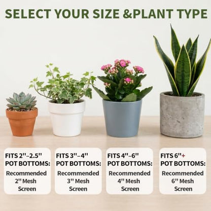 200PCS 2 3 4 6 Inch Mesh Screen for Planter Pots,Plant Drainage Insert Grid