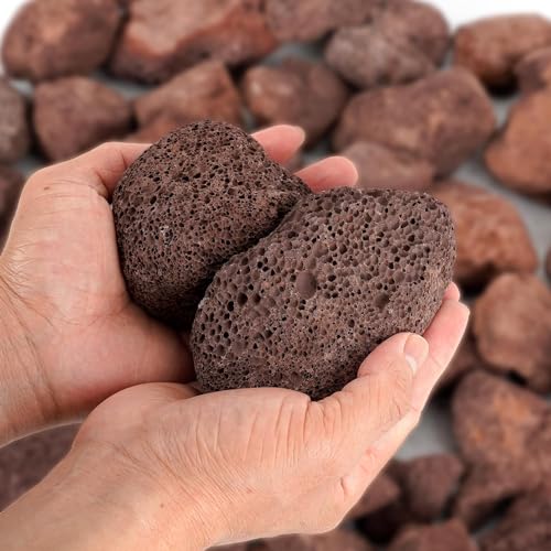 Onlyfire 10Lbs Large Red Lava Rock for Fire Pit/Fireplace/Landscaping - color: Red, size: 2.75-5 inch