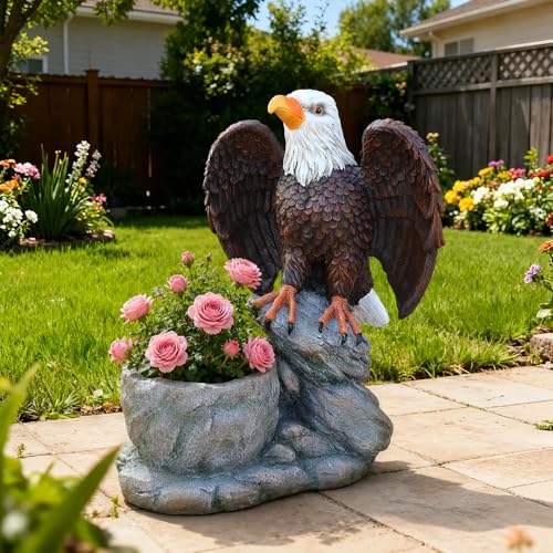 Eagle Spread Wings Rock Garden Statue Planter, Resin Outdoor Flower Pot with Barrel Basket, Decorative Animal Planter for Patio, Yard, Lawn, Cabin Decor - color: Animal Teal