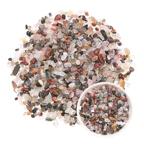 M METERXITY 1.1lb/500g Assorted Tumbled Chips Stone, 5-7 mm Crushed Crystal Quartz Pieces for Vases Filler/Aquarium/Succulent Plants Decor, Irregular Shaped Stones [Multicolor] - color: Multicolor