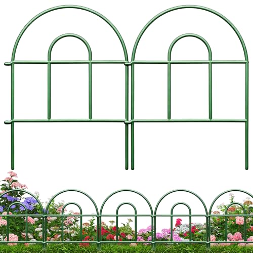 Decorative Garden Fence 21.67ft x 17in - 20 Pack Rustproof Metal No Dig Fence Animal Barrier, Arched Bed Edging Classic Style Wire Border Panel Fencing for Yard Patio Outdoor Decor, Green - color: Green, size: 20pc 21.67 ft(L) x 17 in(H)