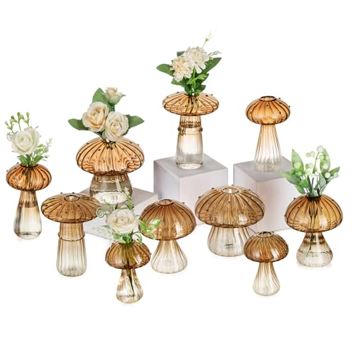 Glasseam Mushroom Vases for Flowers, 10 Pcs Amber Glass Bud Vase for Decor - color: Amber